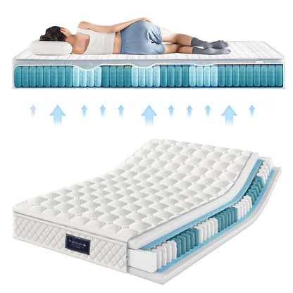 Matras Veerkern – 7-Zones Matras – Pocketvering Matras – Koudschuim Matras – 90x200 cm – Oeko-Tex Gecontroleerd – Ademend & Stevig