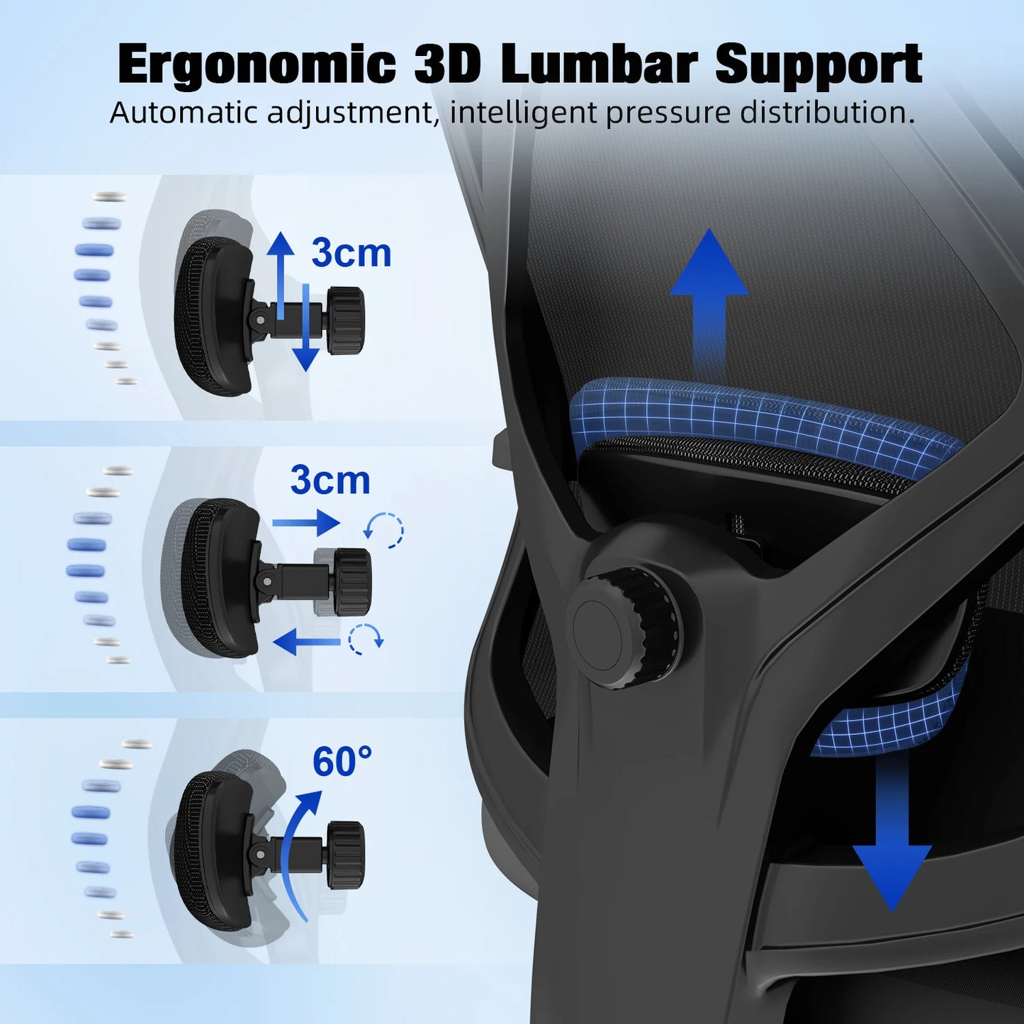 Bureaustoel – Ergonomische Stoel – Office Chair – Gamestoel – Bureaustoel – 3D Verstelbare Lendensteun – Verstelbare Hoofdsteun en Armleuningen – Kantelbare Rugleuning – Max 155 kg