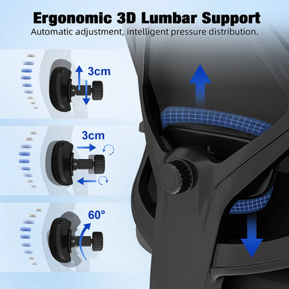 Bureaustoel – Ergonomische Stoel – Office Chair – Gamestoel – Bureaustoel – 3D Verstelbare Lendensteun – Verstelbare Hoofdsteun en Armleuningen – Kantelbare Rugleuning – Max 155 kg