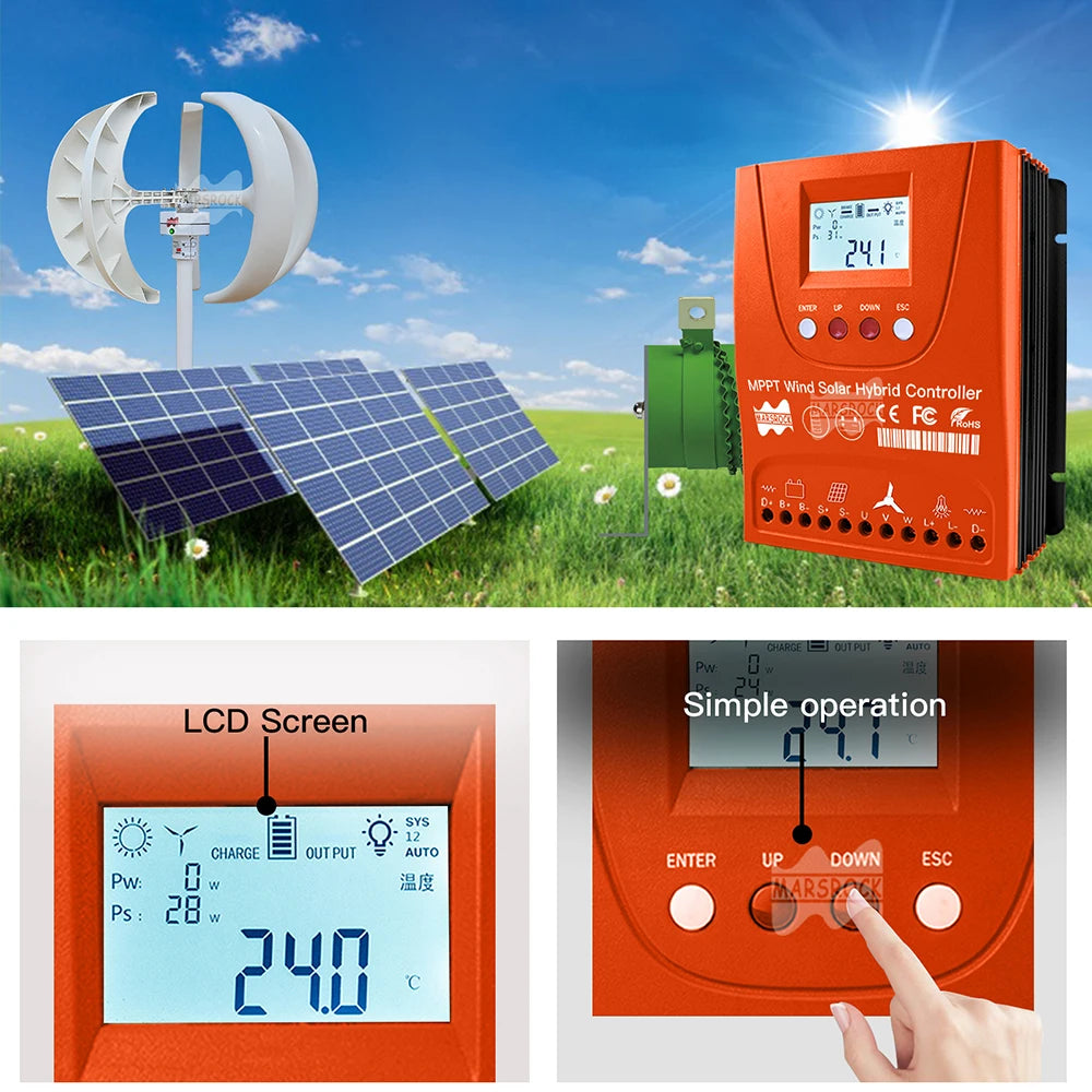 Omvormer - Laadregelaar - Hybride Laadregelaar - Hybride Wind-en Zonnelaadregelaar - Wind 1000W Solar 1000W - Auto 24V 48V