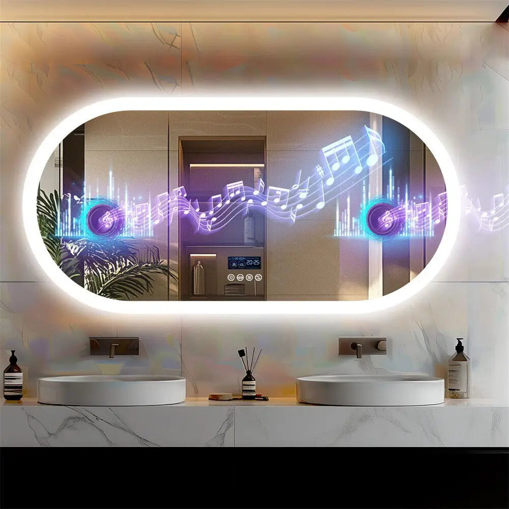 Badkamerspiegel – Ovale Spiegel – LED Spiegel – Verlichte Spiegel – Bluetooth Speaker – Anti-Fog – Instelbare Verlichting