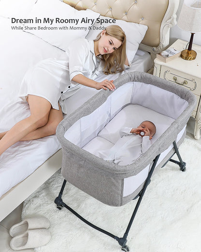Baby Bed - Co Sleeper - Opvouwbaar - Grab-And-Go Reiswieg - Schommelfunctie - Op Wielen - Incl. Matras - Grijs Bravo Basic