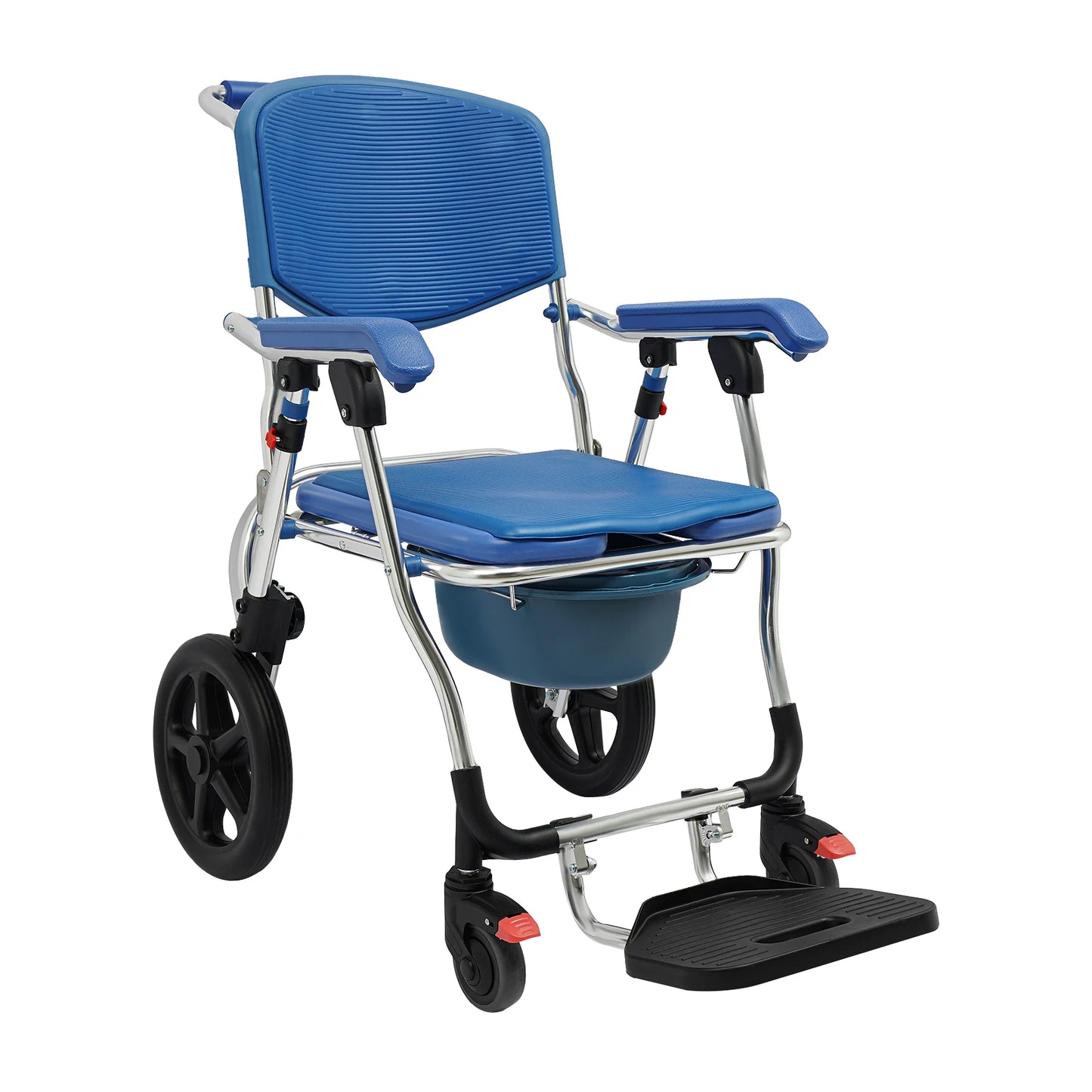 Doucherolstoel – Shower Commode Rolstoel – Bedpanstoel – Licht Aluminium Frame – Opvouwbaar Frame – Ergonomisch Kussen - QUORE