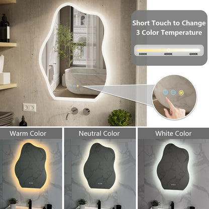 LED Badkamerspiegel – Badkamerspiegel LED – Verlichte Spiegel – Anti Condens Spiegel – Make-up Spiegel – 60x80 cm Onregelmatig – Dimbare LED Verlichting – Snel Ontwasemen IP66