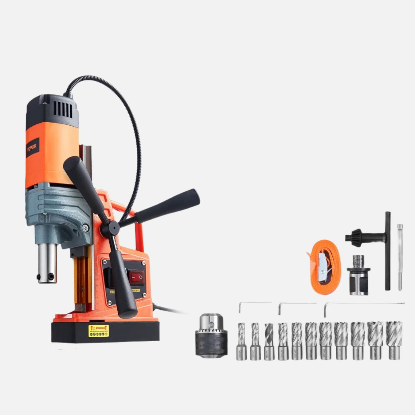 Magneetboormachine - Elektrische Boorpers - Magnetische Boormachine - Boormachine - Industriële Kernboormachine - 50mm Boordiepte - 40mm Boordiameter - 1300W - 810RPM - Voor Staal en IJzer - 11 Boortjes
