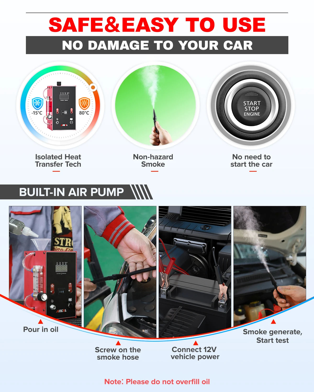 ANCEL L300 Smoke Machine Automotive Built-in Air Pump Vacuum Leak Detector with Digital Pressure Gauge Full System Evap Leaks