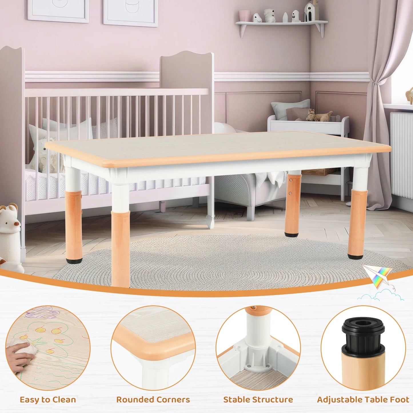 Kindermeubelset – Kindertafel – Kinderstoelenset – Speeltafel Kinder – Kinder Bureau – Verstelbare Hoogte – Duurzaam PVC & Plastic Hout - Geel - QUORE