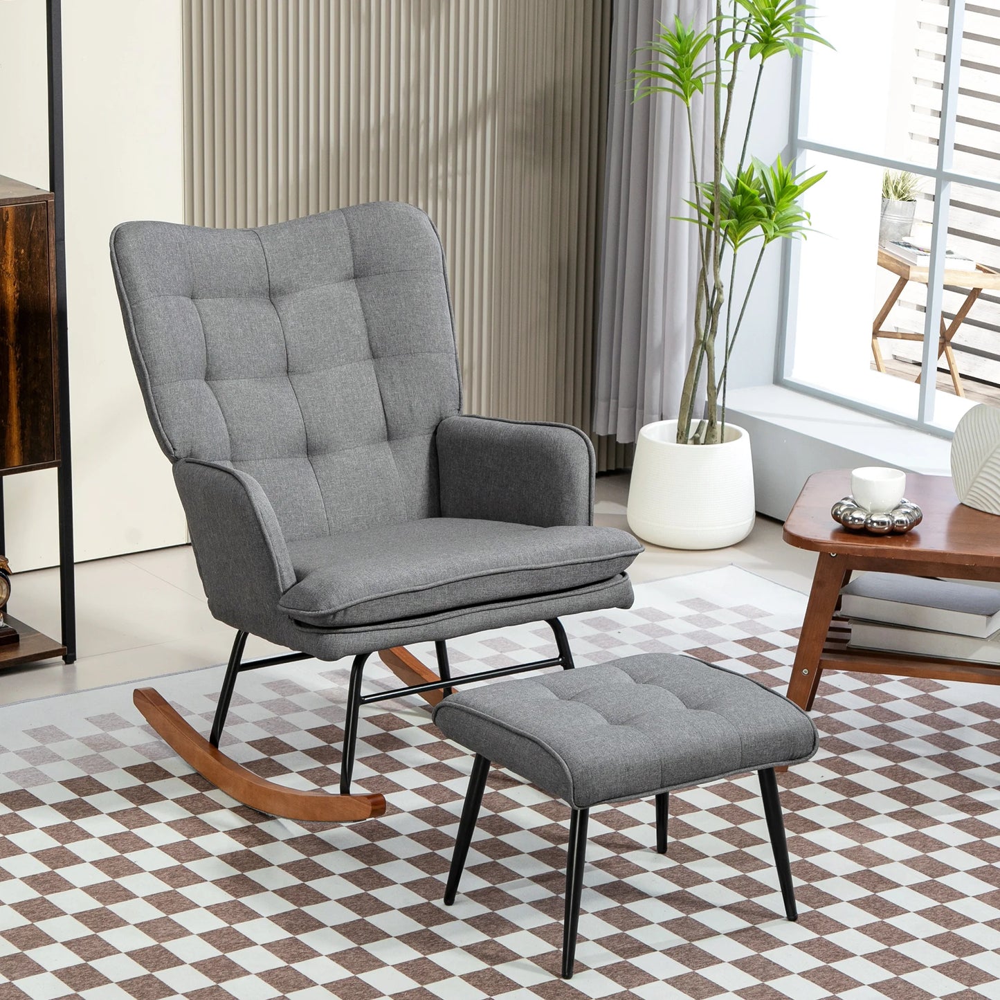 Schommelstoel – Relaxstoel – Lounge Stoel – Leesstoel – Voetenbank – Comfortabele Stoffering – Stevige Schommelbeweging