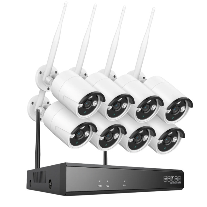 Beveiligingssysteem – Draadloos Bewakingssysteem – 8 Stuks Camera – HD Camera’s – 8CH NVR – 5MP Resolutie – Nachtzicht – Tweeweg Audio - Geen Ingebouwde HDD