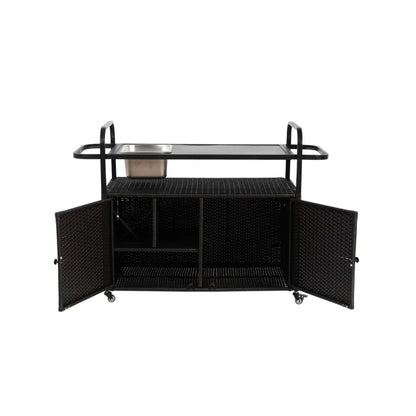 Outdoor Bartafel – Mobiele Tafel – Tuinbar – Balkonmeubel – Stevige Wielen Met Rem – RVS Tafelblad