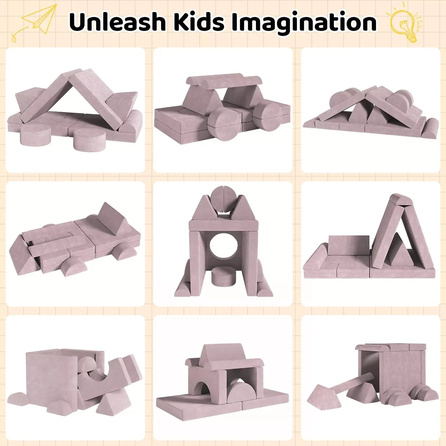 Modulaire Kindersofa – Speelbank – Kinderspeelbank – Speelmeubel – Peutersofa – Fluweelzachte Stof – 14-Delige Set - QUORE