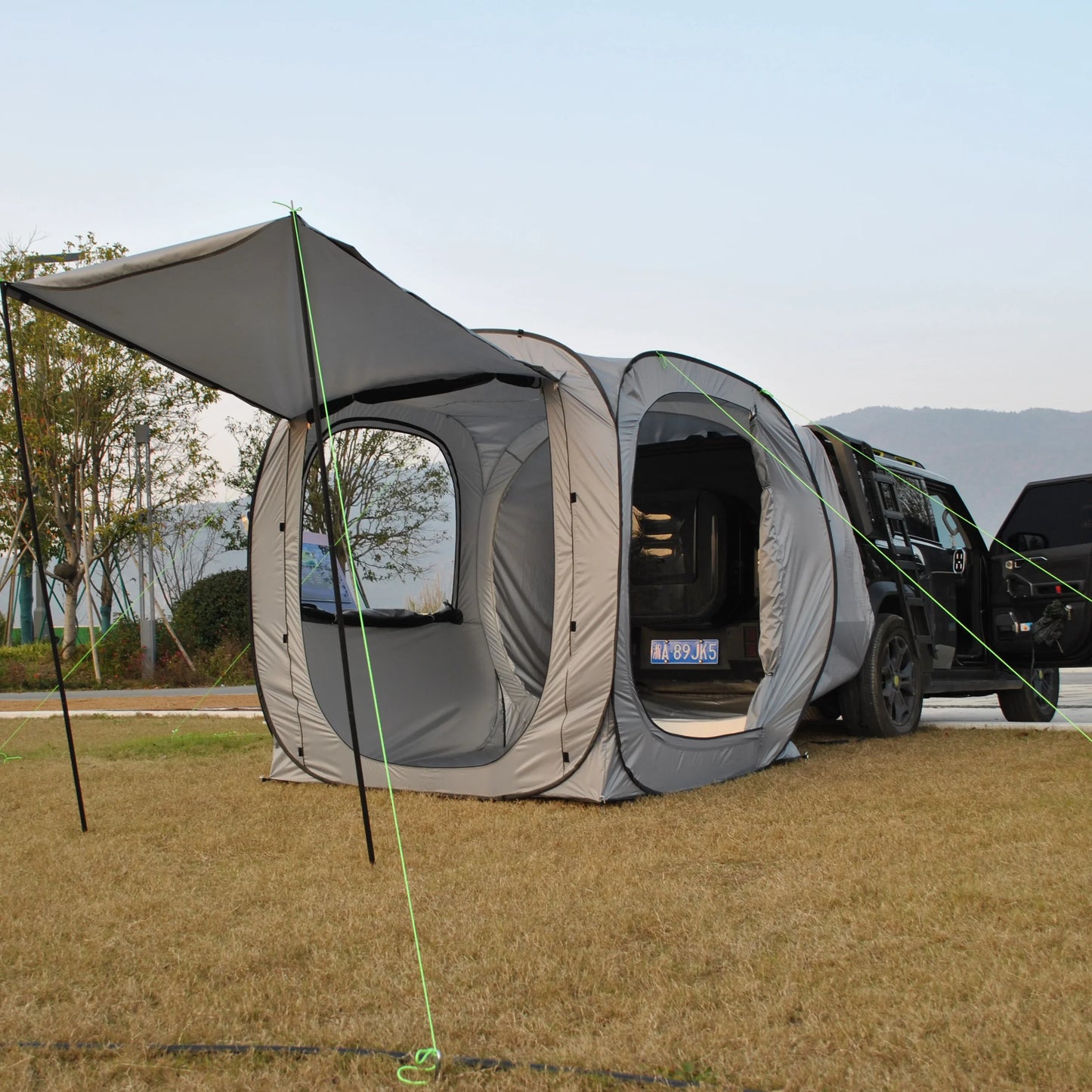 Pop-up Auto Tent - Car Tent - Bustent - Koepeltenten - voor 4-Persoons - Campingtent voor SUV - Caddy - Daktent - Waterdicht - All-Weather Vouwtent met Luifel - voor SUV & Aanhanger - Lichtgrijs