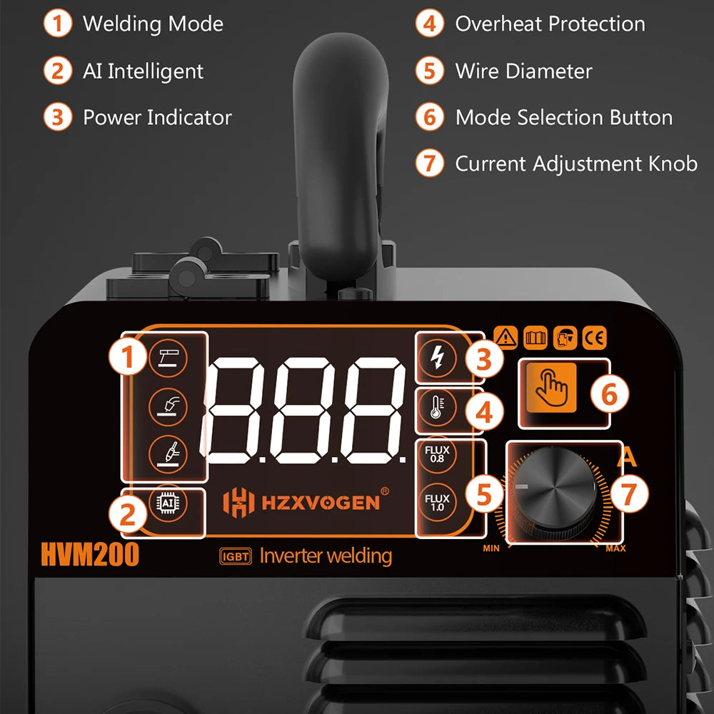 Hzxvogen - Lasapparaat - Elektrisch lasapparaat - 3 in 1 - Halfautomatische lasmachine - Gasloze MIG/Lift TIG/MMA Inverter Welder - Synergy Tool Voor Gasloos Solderen - Zwart - QUORE