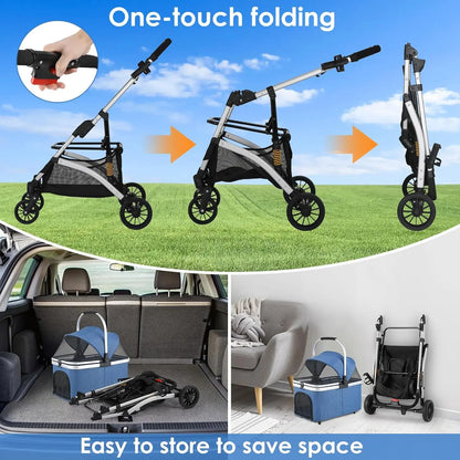 Hondenbuggy - Hondenwagen - Hondenkar - Hondenbuggy Inklapbare - 4-in-1 - Huisdierenbuggy - Afneembare Draagtas & Autostoel – Aluminium Frame – Honden- en Kattenwagen - Zilver en Zwart