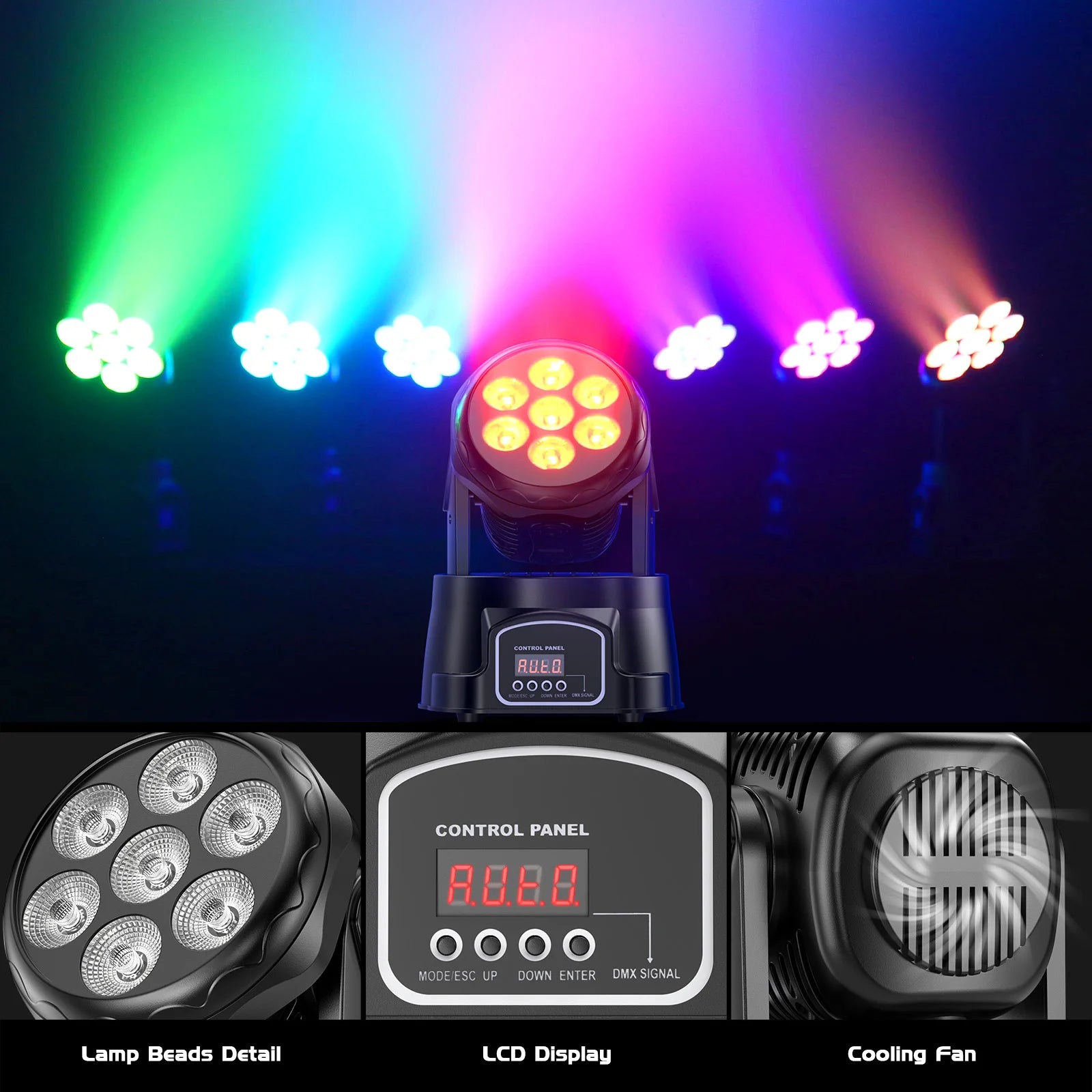 Moving Head – Podiumverlichting – DJ Licht – Discolamp – Feestverlichting – 4 stuks – 7x15W RGBW LED – DMX512 Controle - QUORE