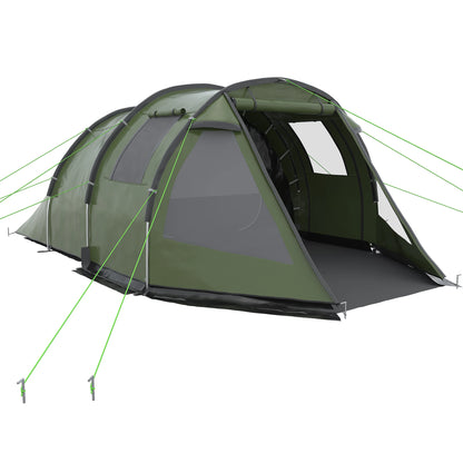 Tunnel Tent - 3 tot 4 Personen - Waterdicht & UV-bestendig - Grote Ruimte - Ventilatieramen - Outdoor Kampeertent - 475x264x172 cm - Groen - QUORE