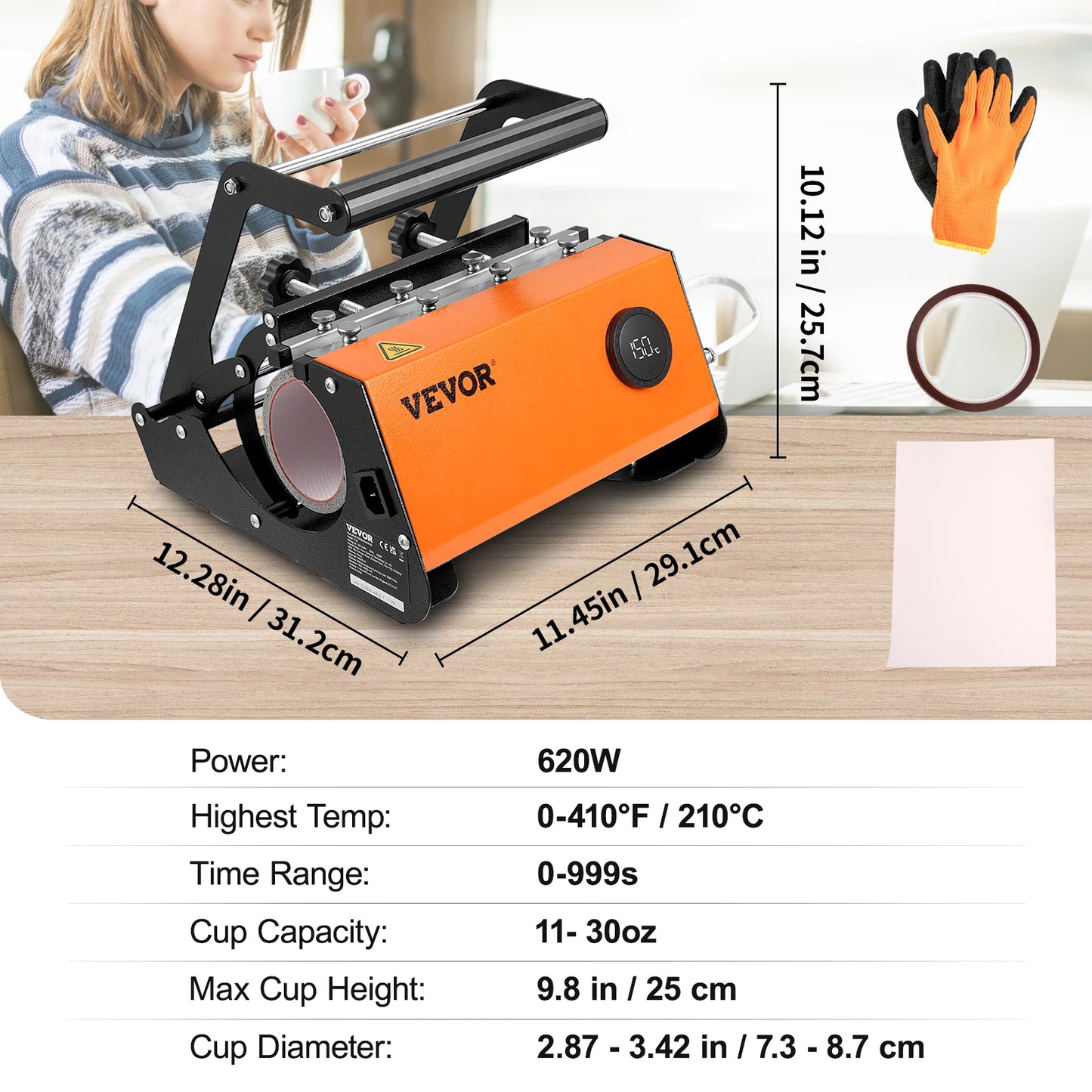 Warmtepers – Sublimatiepers – Mokkenpers – Drinkbekerpers – 11 Tot 30oz – 620W Verwarming - QUORE
