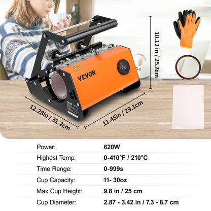 Warmtepers – Sublimatiepers – Mokkenpers – Drinkbekerpers – 11 Tot 30oz – 620W Verwarming - QUORE