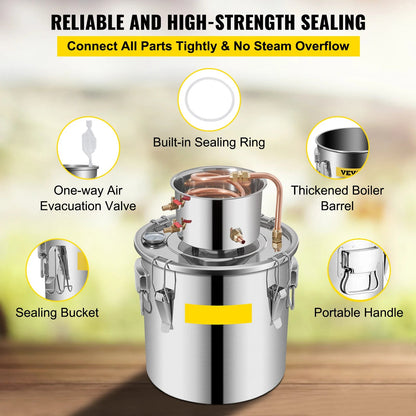 Roestvrijstalen Alcohol Distilleerapparaat - Destilleerapparaat Etherische Olie - Destilleerketel - 8 Gal - voor Moonshine, Water & Essentiële Oliën