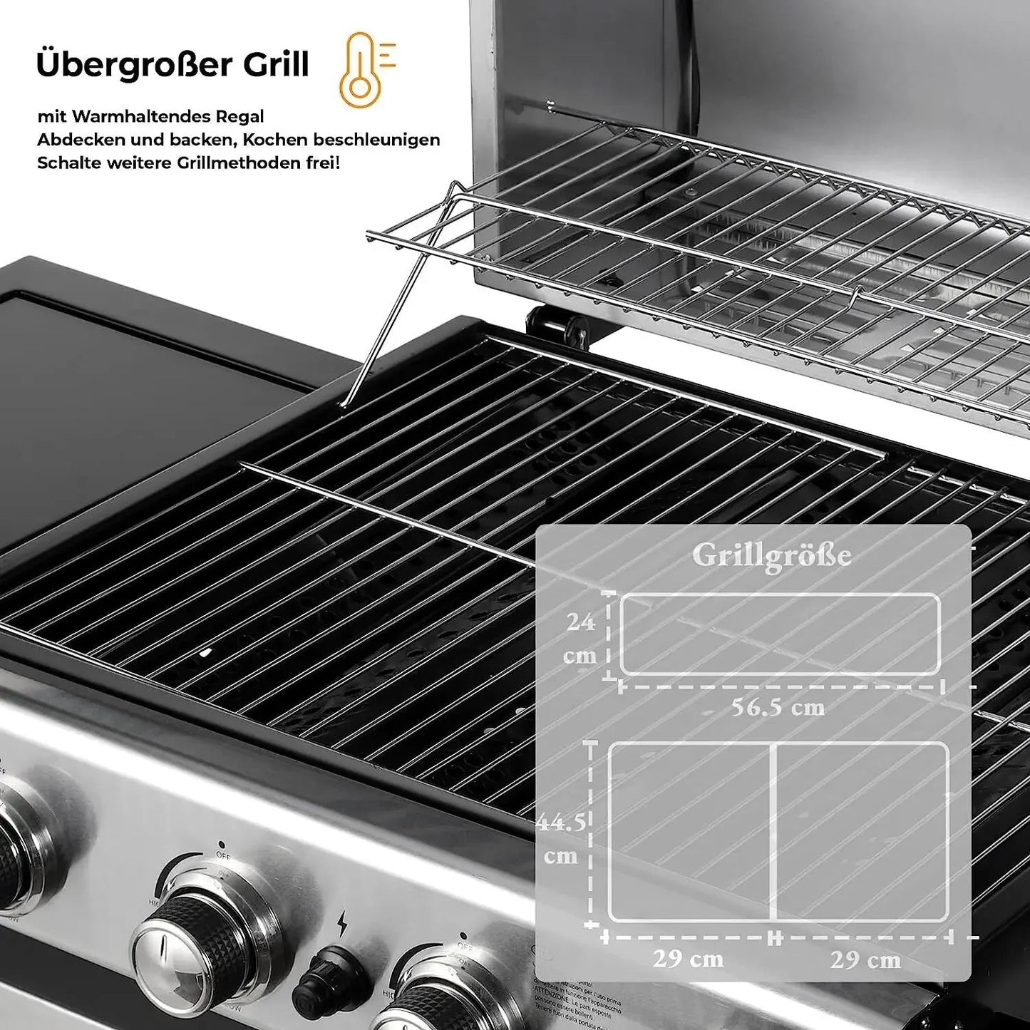 Gasbarbecue – Gas Grill – BBQ Grill – Trolley Barbecue – Outdoor Grill – 4+1 RVS Branders – Inclusief Thermometer