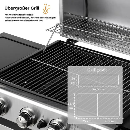 Gasbarbecue – Gas Grill – BBQ Grill – Trolley Barbecue – Outdoor Grill – 4+1 RVS Branders – Inclusief Thermometer