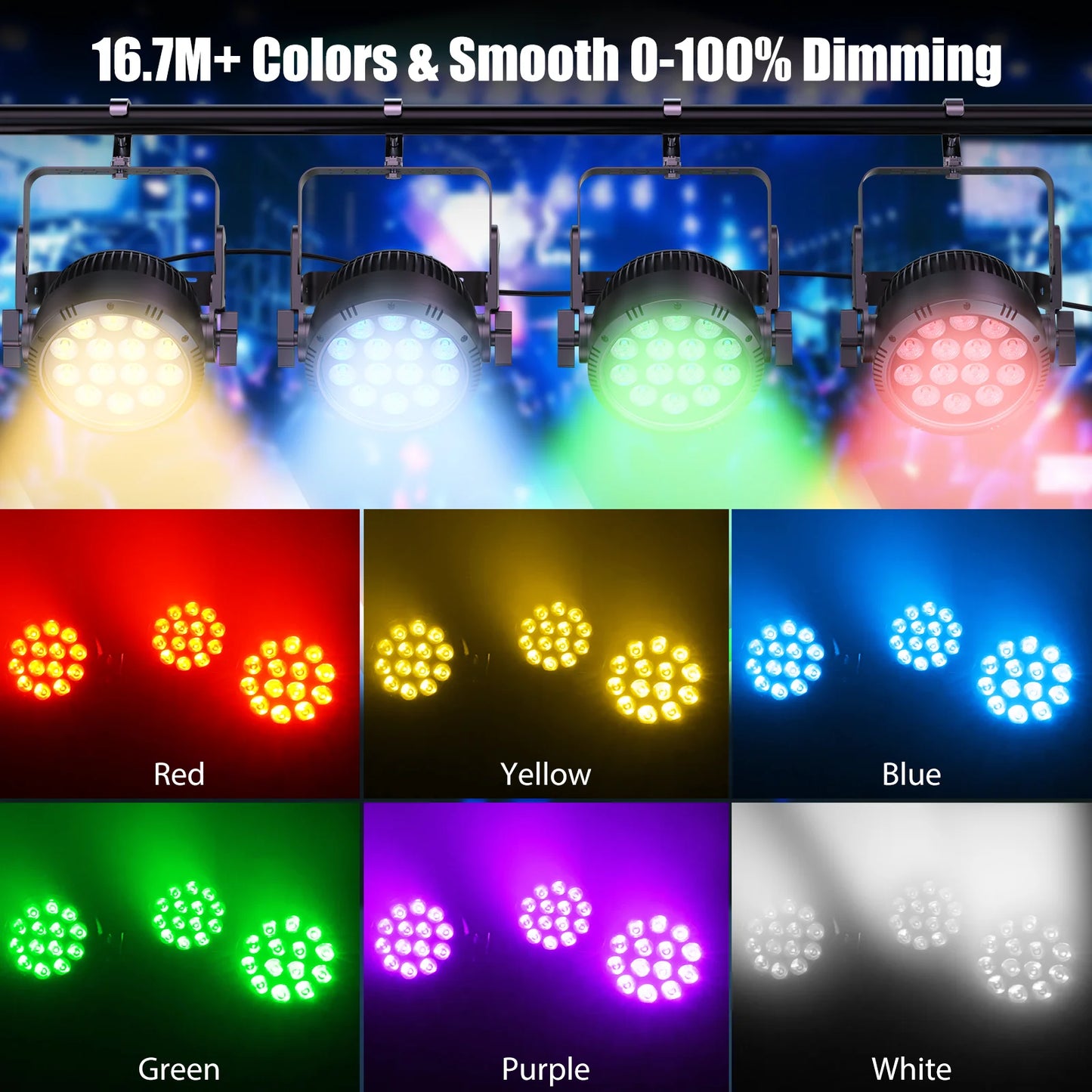 200W RGBW LED Par Light – Stage Lamp – DJ Verlichting – Podiumlicht – RGB LED Spot – IP65 Waterdicht – DMX512 Controle – Set van 4 – Aluminium Behuizing