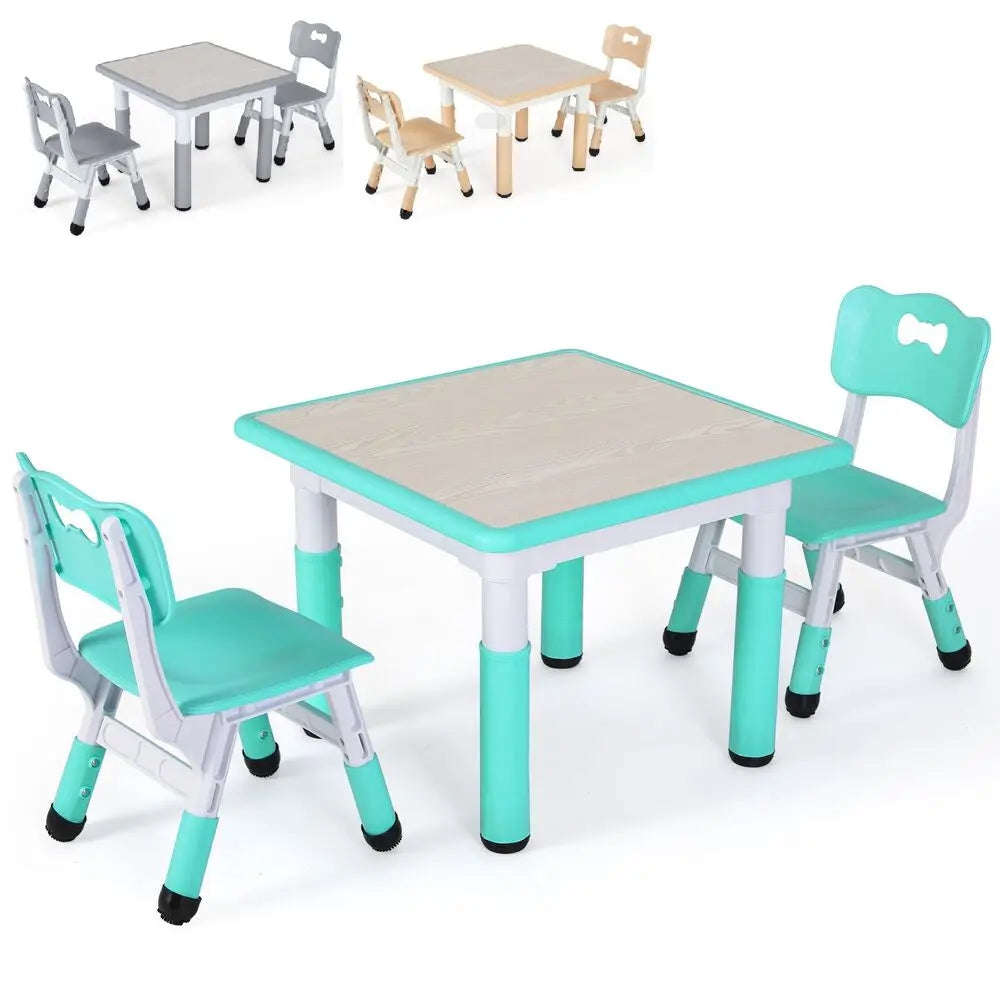 Kindertafel en Stoeltjes - Kindertafel - Kleuterstoel - Kinderstoeltje - Tafel -  Verstelbare Hoogte – 1 Tafel + 2 Stoelen – Voor Kinderen van 3 tot 8 Jaar – Studie & Speelmeubilair - Turquoise