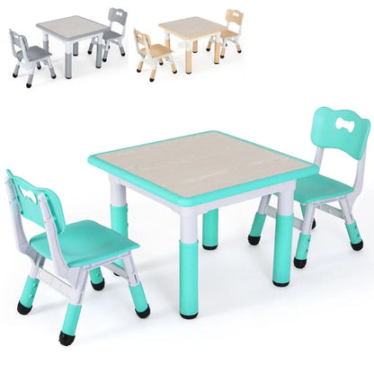 Kindertafel en Stoeltjes - Kindertafel - Kleuterstoel - Kinderstoeltje - Tafel -  Verstelbare Hoogte – 1 Tafel + 2 Stoelen – Voor Kinderen van 3 tot 8 Jaar – Studie & Speelmeubilair - Turquoise