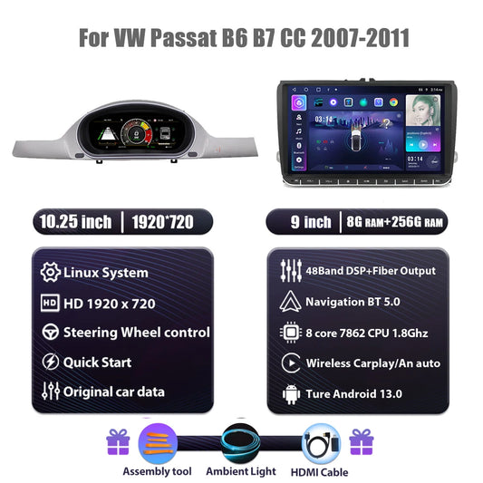 Digitaal Dashboard VW Passat – Virtuele Tellerpaneel – LCD Instrumentenpaneel – Auto Cockpit Display – Instrument Cluster – 12,3 Inch HD IPS Scherm – Plug & Play Installatie