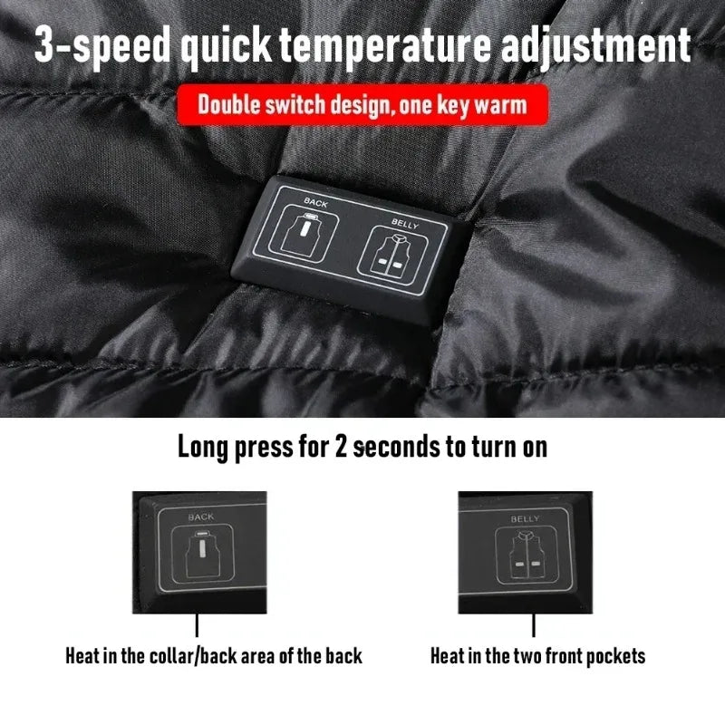 Verwarmingsjas - Verwarmde Bodywarmer - Verwarmde Kleding - 15 Areas Verwarmde Jas - Unisex - Winter Outdoor - Verstelbare Verwarmingsjas - USB Aangedreven - Thermische Jas voor Skiën Kamperen - Maat XL - Blauw