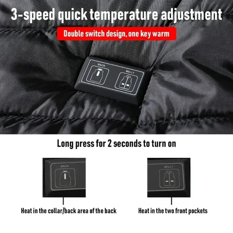 Verwarmingsjas - Verwarmde Bodywarmer - Verwarmde Kleding - 15 Areas Verwarmde Jas - Unisex - Winter Outdoor - Verstelbare Verwarmingsjas - USB Aangedreven - Thermische Jas voor Skiën Kamperen - Maat XXL - Zwart