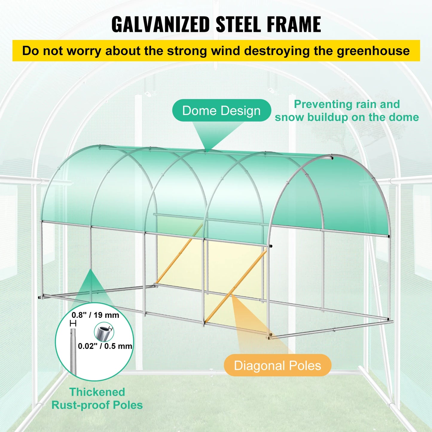 VEVOR Walk-in Tunnel Greenhouse Portable Plant Hot House with Galvanized Frame & Waterproof Cover For Protecting Plants Grow