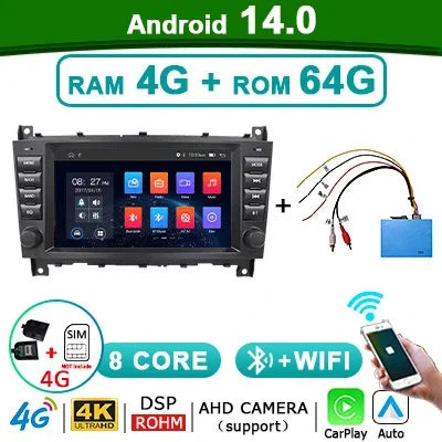 8” Car Multimedia Speler – Autoradio – 2DIN Afstandsbediening – Navigatiesysteem – Touchscreen – Android 14 OS – Bluetooth & Draadloze CarPlay
