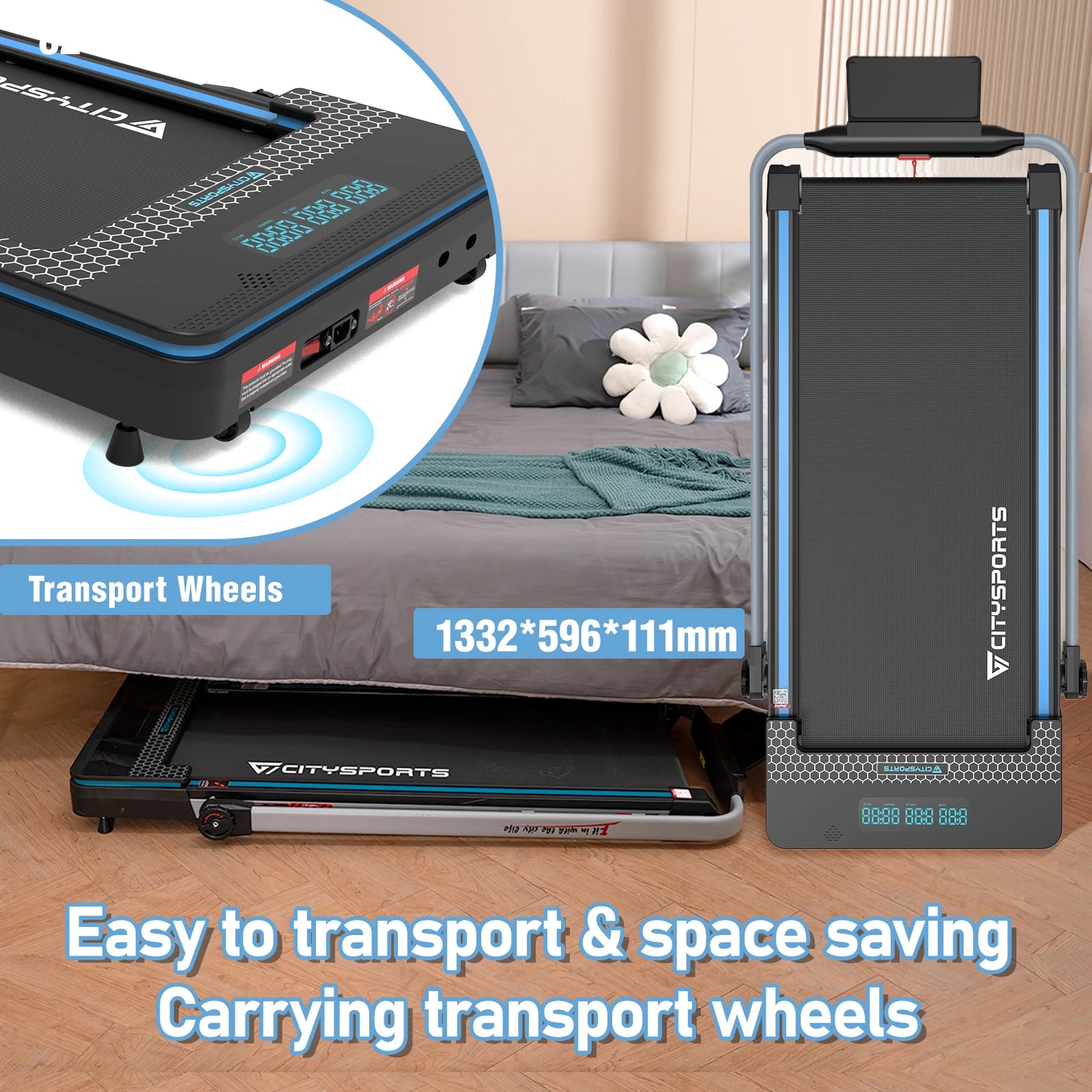 Loopband - Wandelband - Walking Pad - Walkingpad - Treadmill - Loopband voor onder het bureau - Loopband voor Hardlopen - Treadmill Foldable - 2 in 1 - Opvouwbare loopband - Zwart - QUORE