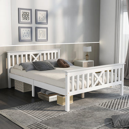 Tweepersoonsbed – Bedframe – Houten Bed – Massief Houten Bed – Slaapbed – 140x200 cm – Massief Dennehout – Lattenbodem Met Hoofdbord