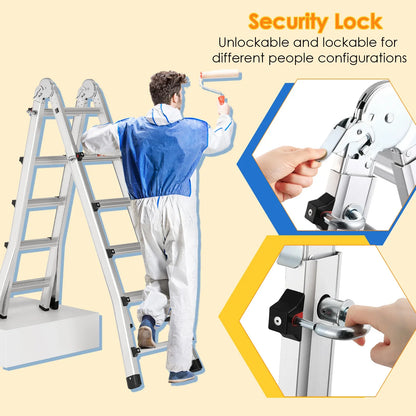 Telescoopladder - Ladder - Vouwladder - Schuifladder - 4,8 Meter - 150kg Draagvermogen - Inklapbare Aluminium Ladder - voor Buitenklussen