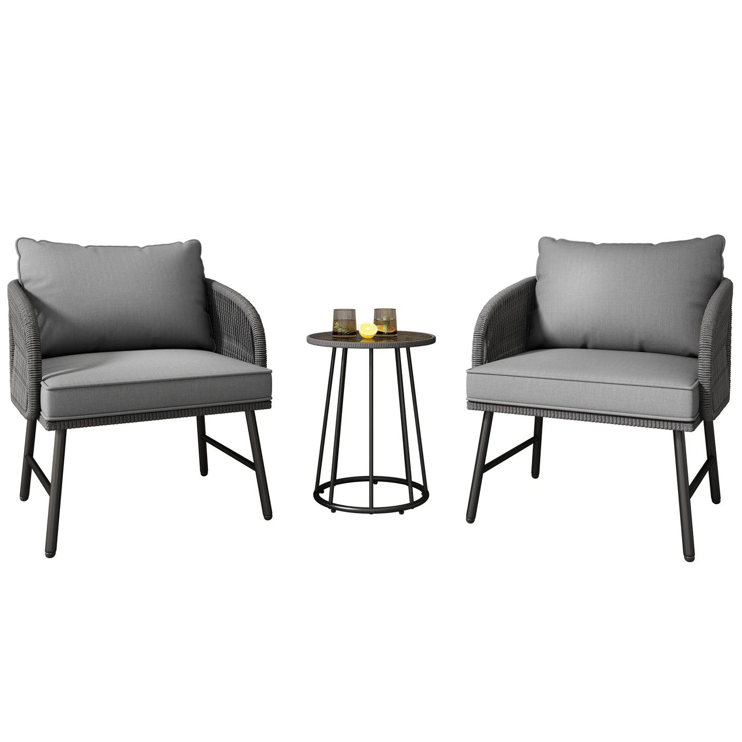 Drie-Delige Tuinset – Buitenset – Balkonset – Lounge Set – Tuinmeubel – Weerbestendig Staal – Handgeweven Rope