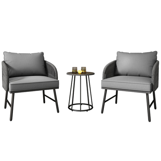 Drie-Delige Tuinset – Buitenset – Balkonset – Lounge Set – Tuinmeubel – Weerbestendig Staal – Handgeweven Rope