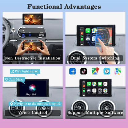 Draadloze CarPlay Retrofit Kit – Android Auto Interface – Multimedia Upgrade – Smartphone Mirrorlink – Met Camera – Plug & Play Installatie – Ondersteuning AirPlay & Bluetooth Handsfree - QUORE