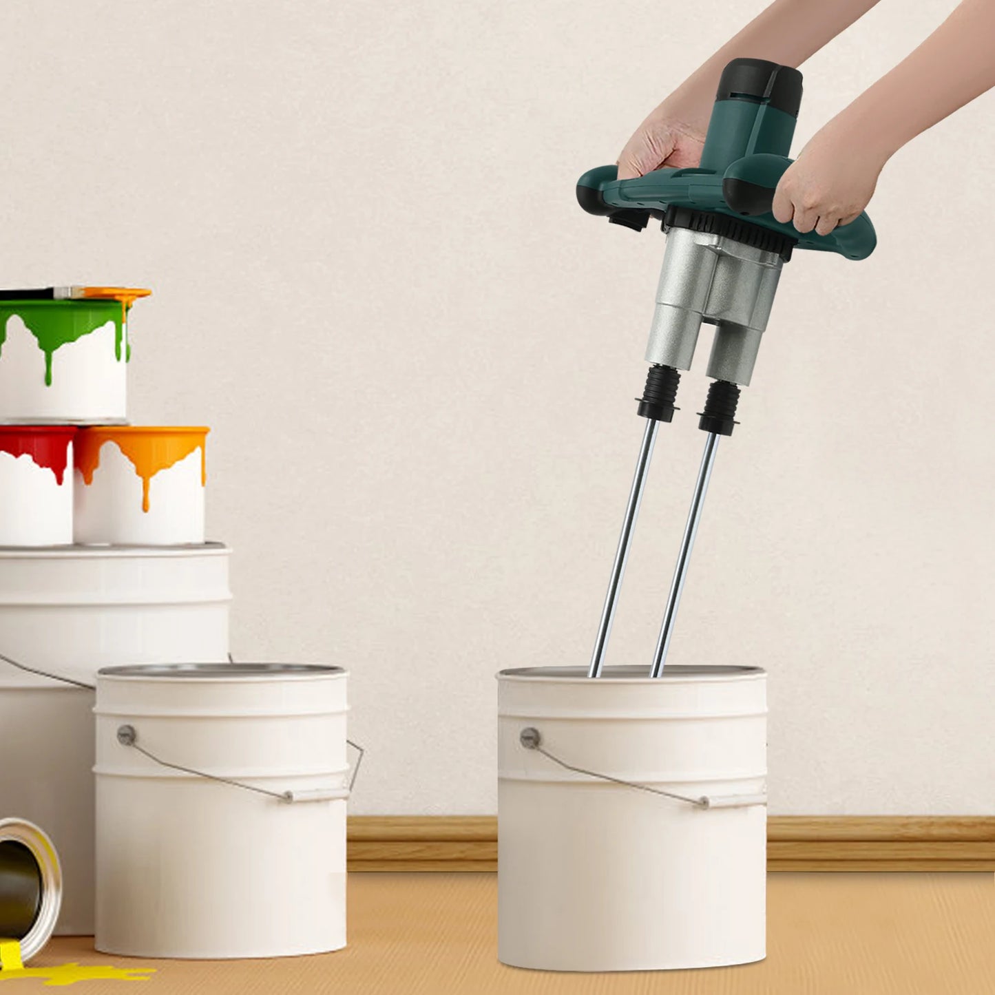 Elektrische Betonmixer - Handmatige - Mix - Whisk voor Glue - Thin Plaster - Paint - Mixing rod - 6 Snelheden - 2800 W - 2-versnelling - Rood - QUORE