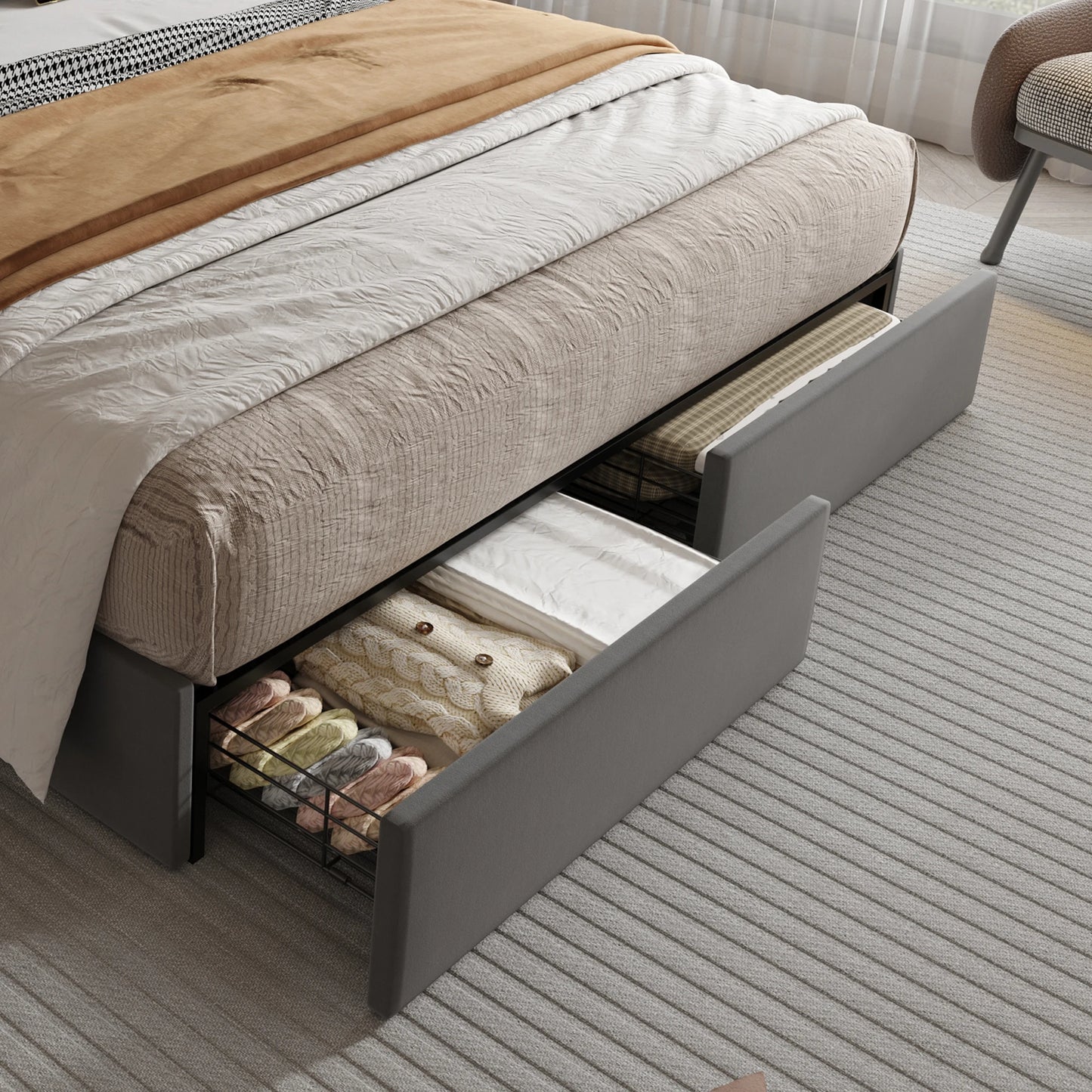Velvet Bedframe – Fluwelen Bed – Modern Bed – Slaapkamer Meubel – Opbergruimte Met Lades – USB Poorten