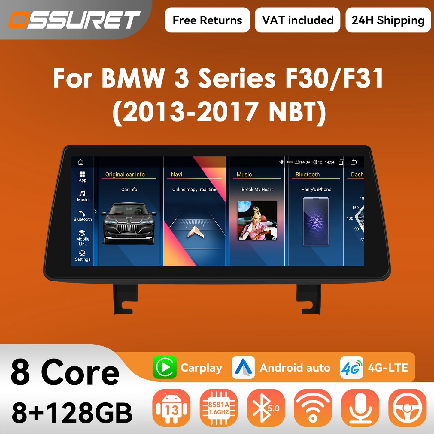 10.25"Carplay Android 13 Auto Car radio For BMW 3 Series F30 F31 NBT Autoradio car intelligent Audio GPS Stereo 2din  Head Unit