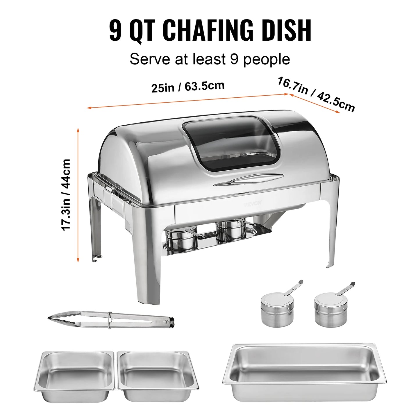 Chafing Dish - Buffetwarmer - Chafing Dish Elektrisch - Warmhoudplaat  - 9QT  - Buffet Warmer met Roll-Top Deksel & 2 Half Pannen