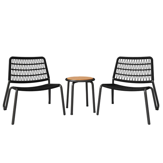 3-Delige Tuinset – Balkonset – Terrasmeubelen – Buitenmeubelset – Handgeweven Vlechtwerk – Acaciahouten Tafel