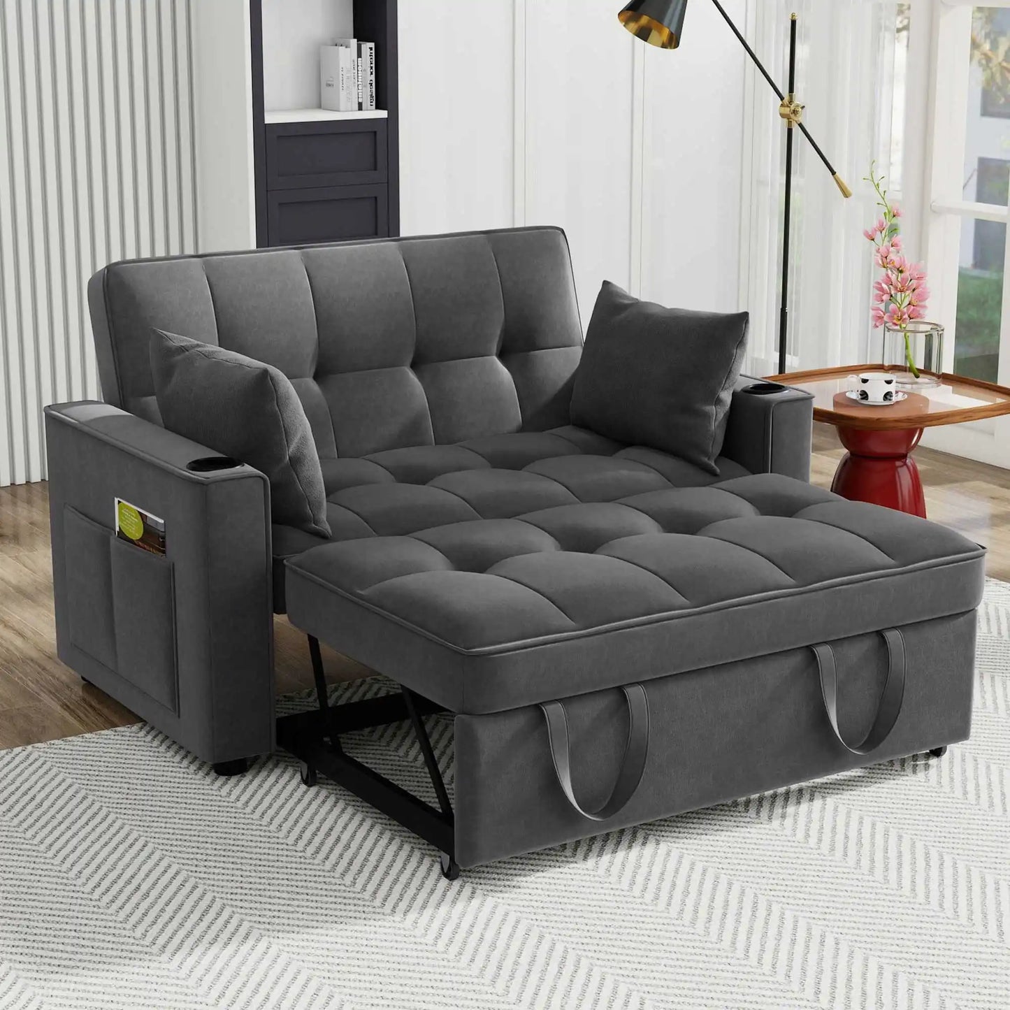 3-In-1 Velvet Slaapbank – Bedbank – Relaxstoel – Slaapbank Met Opbergruimte – Verstelbare Rugleuning – Massief Houtframe – Zachte Kussens - QUORE