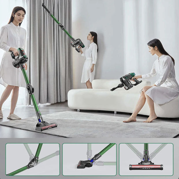 Handstofzuiger met Steel - Draadloze Steelstofzuiger - Draadloze stofzuiger - Afneembare Kruimelzuiger - Zakloze stofzuiger - 15kPa - HEPA - 150W - Groente