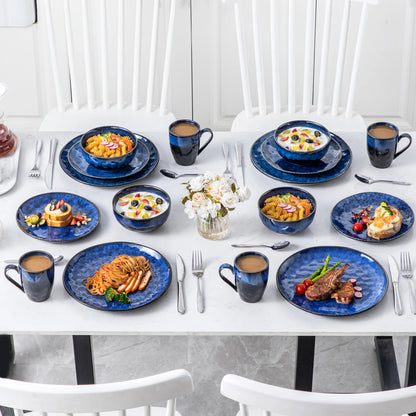 Tableware - Tableware set - 16 Pieces - Oven Change - Glaze Porcelain Tableware Set - with Dinner Plate, Dessert Plate - Bowl - Mug - Starry Blue