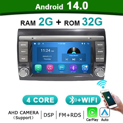 Multimedia Autoradio – Draadloze CarPlay – Android Auto Radio – 2-DIN Touchscreen – Bluetooth Stereo – 7 Inch Scherm – Android 14 – Ingebouwde GPS Navigatie