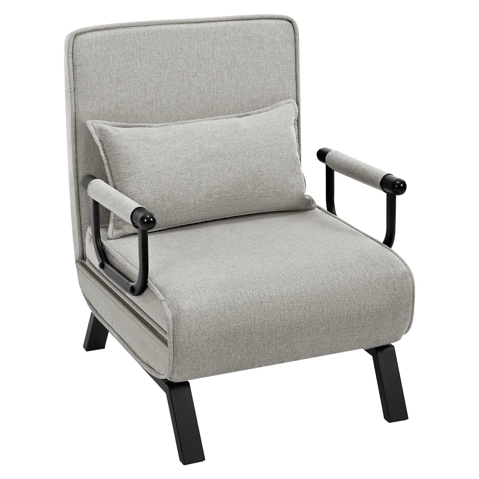 Slaapbank - Slaapfauteuil - Slaapstoel - Inklapbare Slaapbank - Opvouwbare Stoel - 3-in-1 - met Fauteuil - Linnen Bekleding - Kussen - Verstelbare Rugleuning - Lichtgrijs - QUORE
