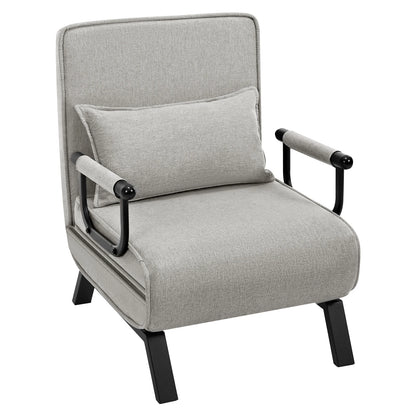 Slaapbank - Slaapfauteuil - Slaapstoel - Inklapbare Slaapbank - Opvouwbare Stoel - 3-in-1 - met Fauteuil - Linnen Bekleding - Kussen - Verstelbare Rugleuning - Lichtgrijs - QUORE
